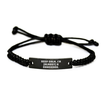 Funny Concierge Gifts for Men Women Friends Coworkers from Christmas Unique Gifts Rope Bracelet, Keep Calm I'm almost a Concierge, Black Stainless Steel Interlaced Rope - The Buy Boom
