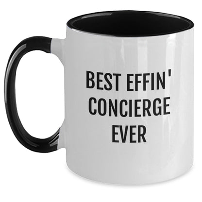 Funny Concierge Gifts from Men to Women - 'Best Effin' Concierge Ever' Two Tone Coffee Mug for Christmas Unique Presents - The Buy Boom