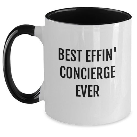 Funny Concierge Gifts from Men to Women - 'Best Effin' Concierge Ever' Two Tone Coffee Mug for Christmas Unique Presents - The Buy Boom