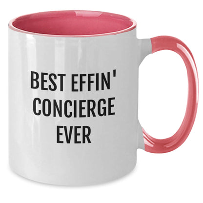 Funny Concierge Gifts from Men to Women - 'Best Effin' Concierge Ever' Two Tone Coffee Mug for Christmas Unique Presents - The Buy Boom
