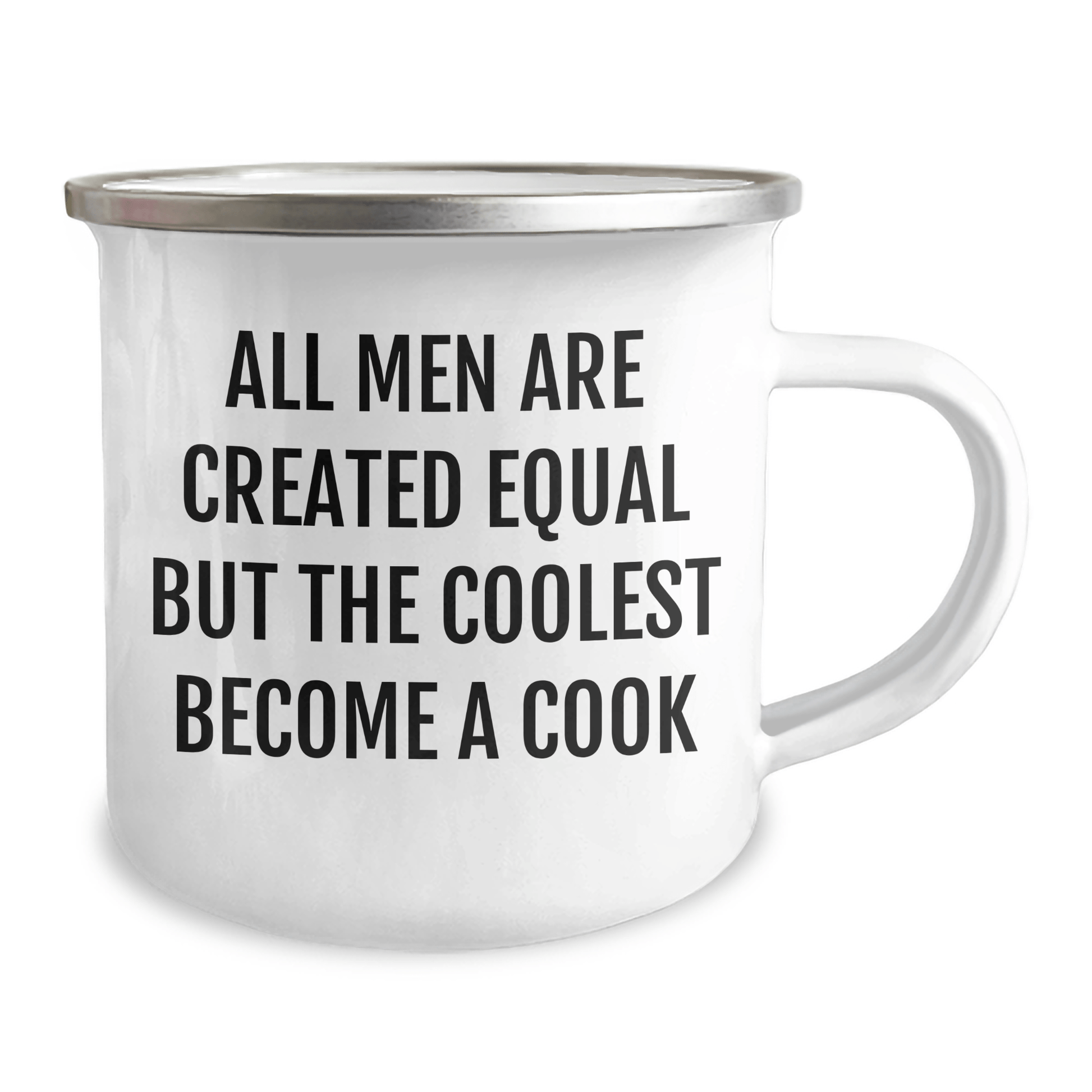 Funny Cook Gifts for Men - 'All Men Are Created Equal But The Coolest Become A Cook' Enamel Stainless Steel Camping Mug, 12 oz, Father's Day Unique Gifts from Men to Men - The Buy Boom