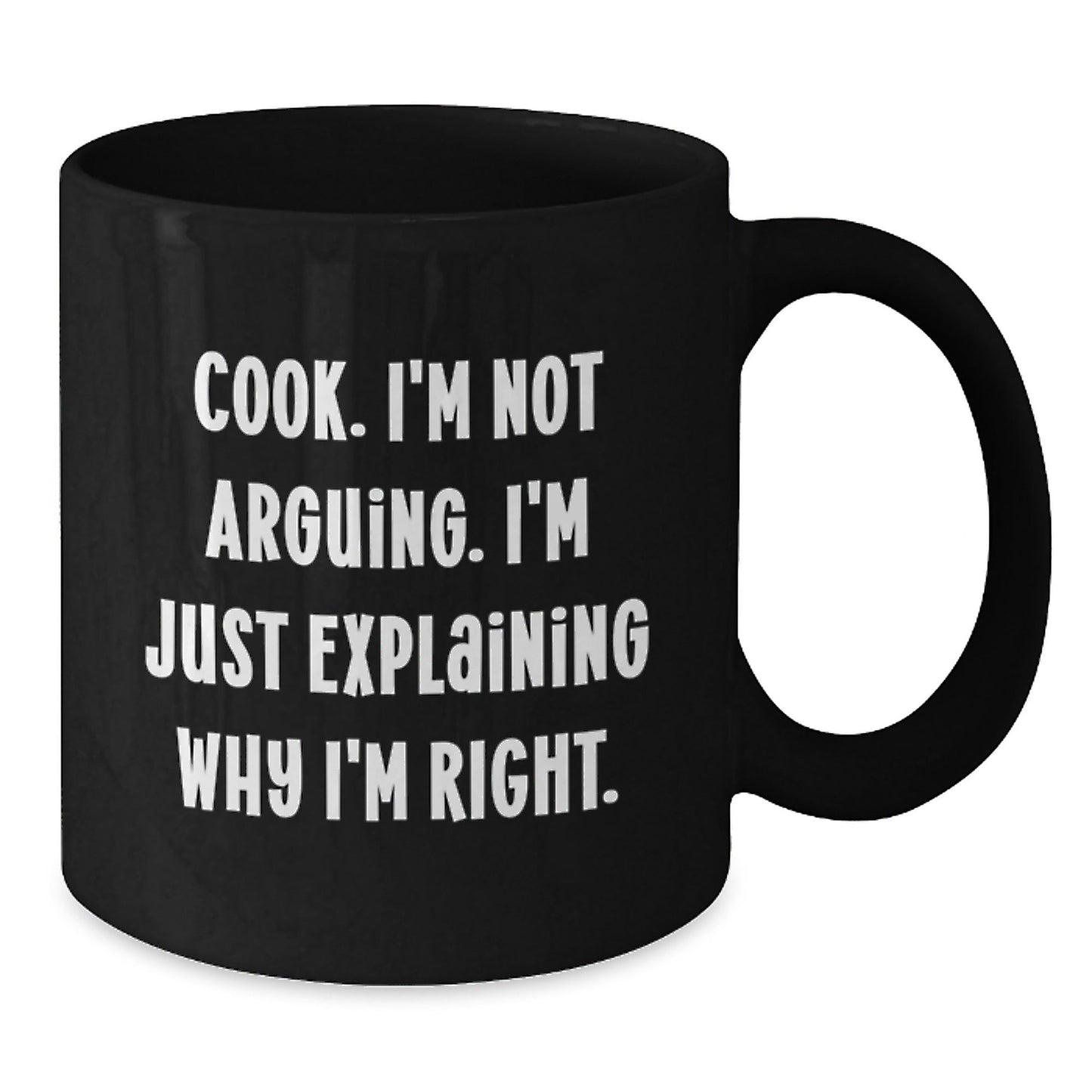 Funny Cook Gifts for Women from Friends - 'Cook I'm Not Arguing' Black Coffee Mug for Christmas Unique Presents - The Buy Boom