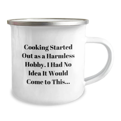 Funny Cooking Gifts for Men from Family - 'Cooking Started Out As A Harmless Hobby...' Camping Mug - The Buy Boom