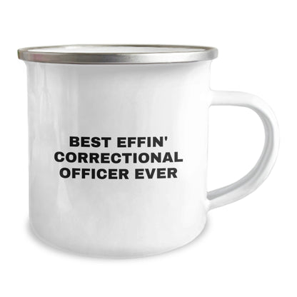 Funny Correctional Officer Gifts from Friends - Best Effin' Correctional Officer Ever Enamel Camping Mug for Correctional Officer Men, Women, Coworkers, Family - The Buy Boom