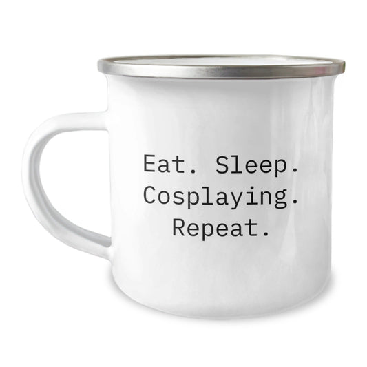 Funny Cosplaying Gifts for Men from Friends - 'Eat. Sleep. Cosplaying. Repeat.' Quote on Camping Mug for Graduation - The Buy Boom