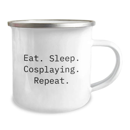 Funny Cosplaying Gifts for Men from Friends - 'Eat. Sleep. Cosplaying. Repeat.' Quote on Camping Mug for Graduation - The Buy Boom