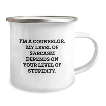 Funny Counselor Gifts from Friends for Counselor - Sarcasm Level, I'm A Counselor, Camping Mug for Christmas Unique Gifts - The Buy Boom