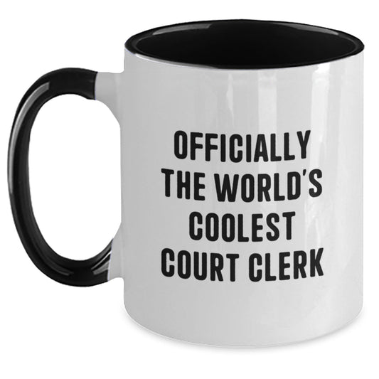 Funny Court Clerk Gifts for Men Women Friends Coworkers Family - Officially The World's Coolest Court Clerk Two Tone Coffee Mug Christmas Unique Presents - The Buy Boom