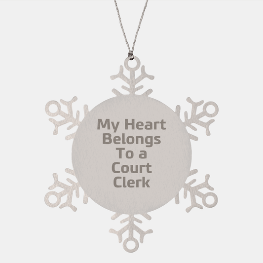 Funny Court Clerk Gifts - My Heart Belongs To A Court Clerk Snowflake Ornament, Gifts from Friends, Women, Family, for Court Clerk, Christmas Unique - The Buy Boom