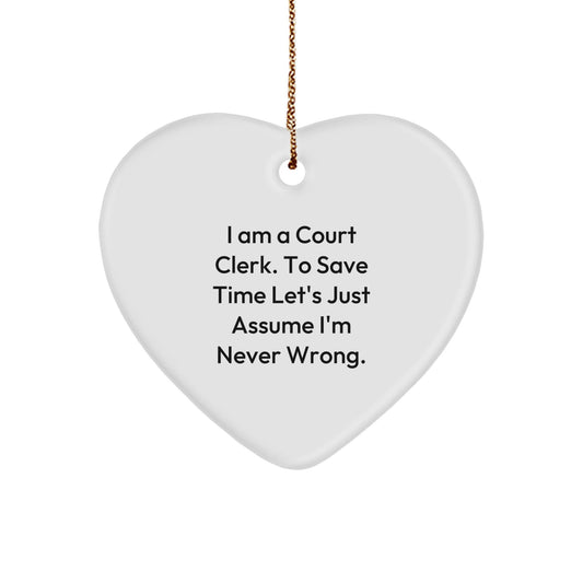 Funny Court Clerk Heart Ornament Gifts from Friends for Court Clerks, Unique Christmas Unique Gifts, Heart Shaped, White, Gifts for Men, Court Clerk Christmas Unique Gifts - The Buy Boom