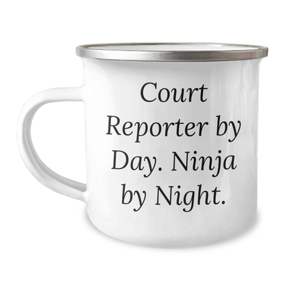 Funny Court Reporter Gifts for Men, Court Reporter By Day. Ninja By Night. Father's Day Unique Gifts, Camping Mug, 12 oz Stainless Steel with Enamel Finish - The Buy Boom