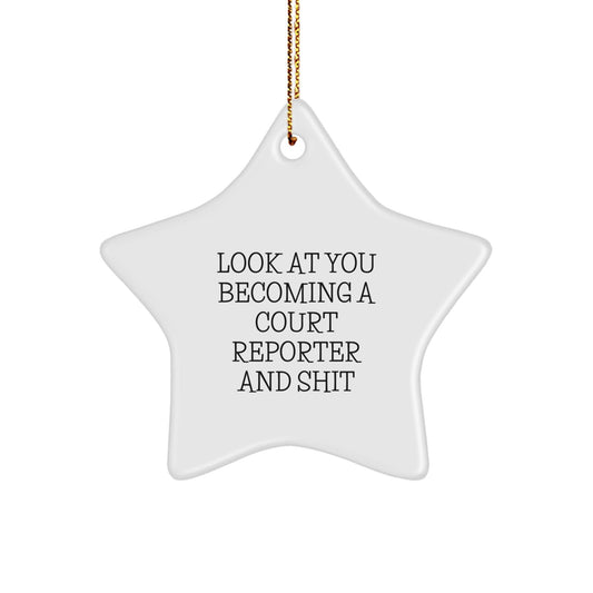 Funny Court Reporter Gifts, Star Ornament, Christmas Unique Gifts from Friends to Court Reporters - 'Look At You Becoming A Court Reporter And Shit' - The Buy Boom
