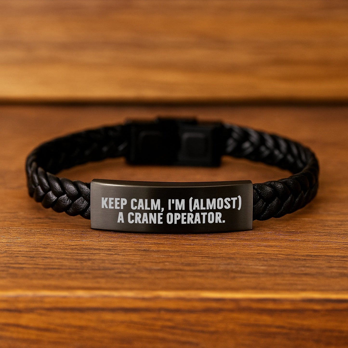 Funny Crane Operator Gifts for Men, Interlaced Leather Bracelet with Stainless Steel and PU Leather, Keep Calm I'm (almost) A Crane Operator, Gifts from Men to Friends and Family for Christmas - The Buy Boom