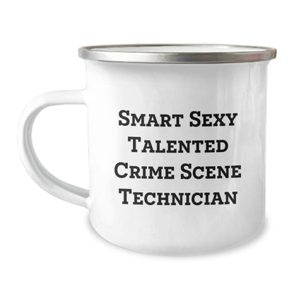 Funny Crime Scene Technician Gifts from Friends for Birthday Unique Camping Mug, 'Smart Sexy Talented Crime Scene Technician' Quote, 12 oz Stainless Steel with Enamel Finish - The Buy Boom