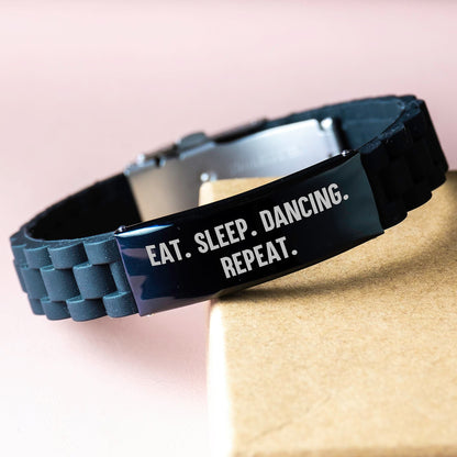 Funny Dancing Gifts from Friends for Graduation - Eat. Sleep. Dancing. Repeat. Glide lock Clasp Black Stainless Steel Silicone Adjustable Necklace - The Buy Boom
