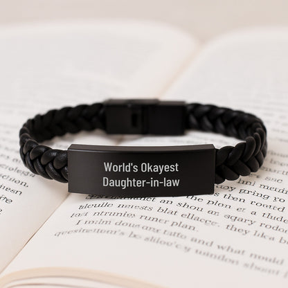 Funny Daughter - in - law Gifts, World's Okayest Daughter - in - law Interlaced Leather Bracelet, Stainless Steel and PU Leather, 7.87 inches, Gifts from Family to Daughters - in - law for Graduation - The Buy Boom
