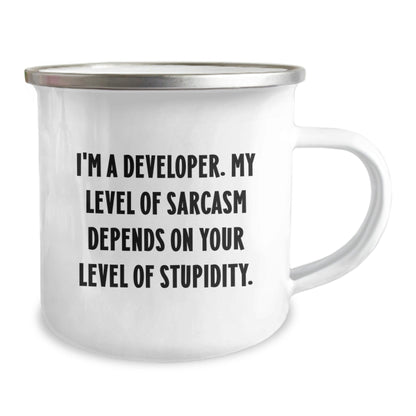 Funny Developer Gifts, Christmas Unique Mugs for Men from Friends, Developer Sarcasm Humor Camping Mug with Enamel Finish - The Buy Boom