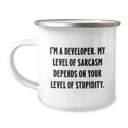 Funny Developer Gifts, Christmas Unique Mugs for Men from Friends, Developer Sarcasm Humor Camping Mug with Enamel Finish - The Buy Boom