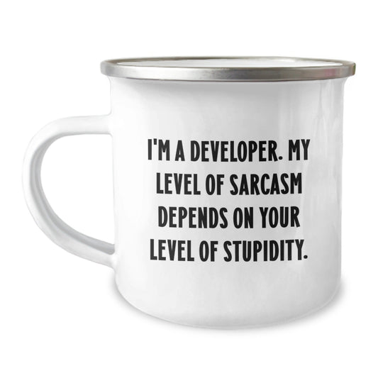 Funny Developer Gifts, Christmas Unique Mugs for Men from Friends, Developer Sarcasm Humor Camping Mug with Enamel Finish - The Buy Boom