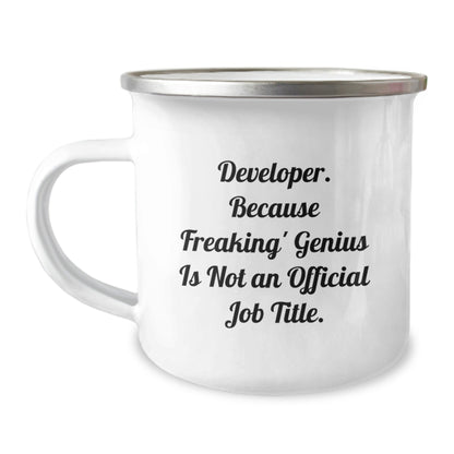 Funny Developer Gifts for Him, 'Developer. Because Freaking genius Is Not An Official Job Title.' Camping Mug, Unique Christmas Unique Gifts from Friends, Coworkers, Family - The Buy Boom