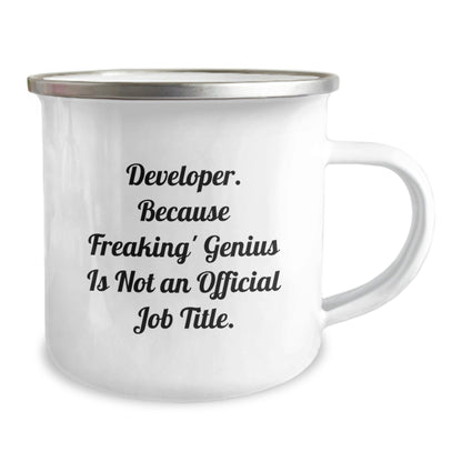 Funny Developer Gifts for Him, 'Developer. Because Freaking genius Is Not An Official Job Title.' Camping Mug, Unique Christmas Unique Gifts from Friends, Coworkers, Family - The Buy Boom