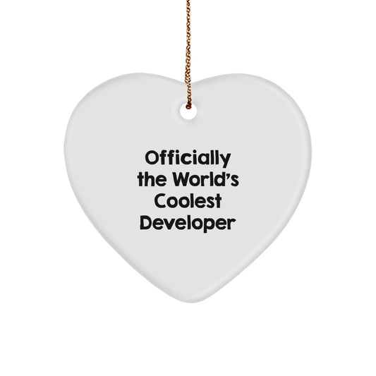 Funny Developer Gifts for Him from Friends, 'Officially The World's Coolest Developer' Heart Ornament, Christmas Unique Gifts for Men - The Buy Boom