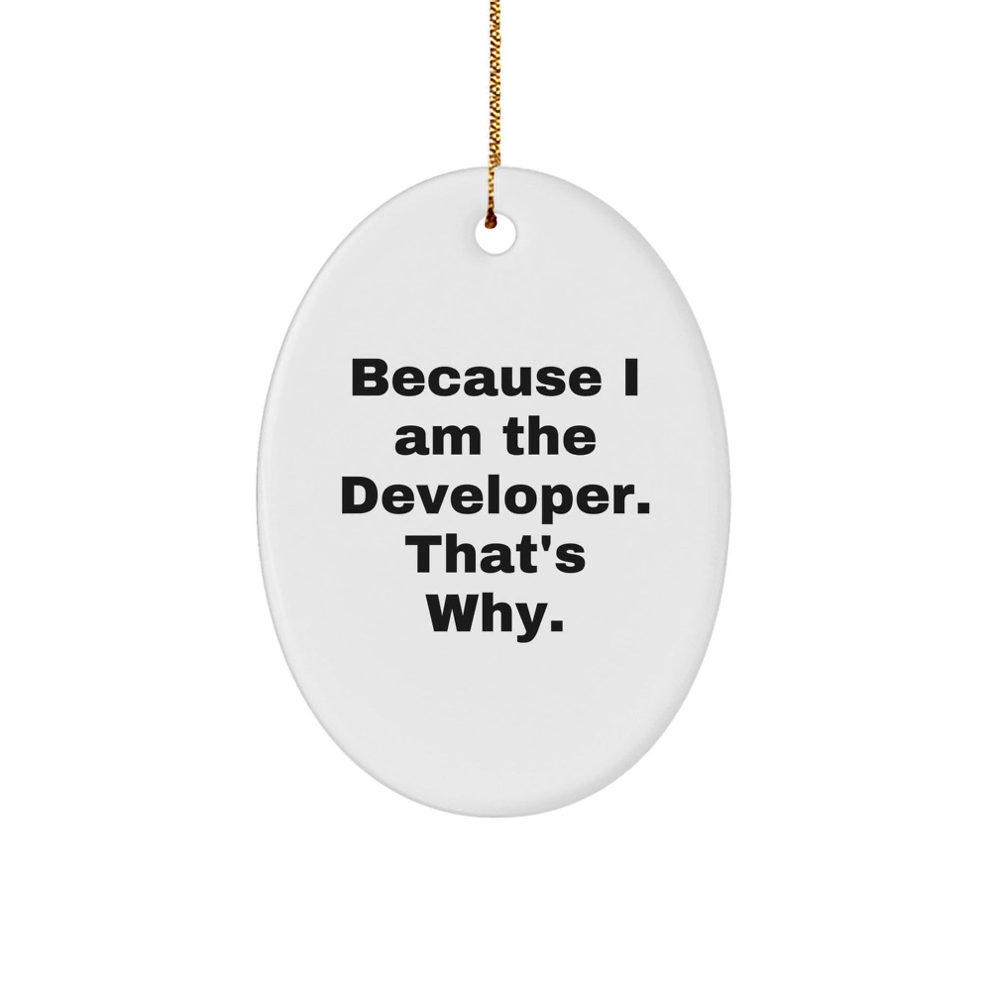 Funny Developer Gifts from Family for Men Oval Ornament Because I Am The Developer. That's Why. Christmas Unique - The Buy Boom