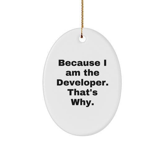 Funny Developer Gifts from Family for Men Oval Ornament Because I Am The Developer. That's Why. Christmas Unique - The Buy Boom