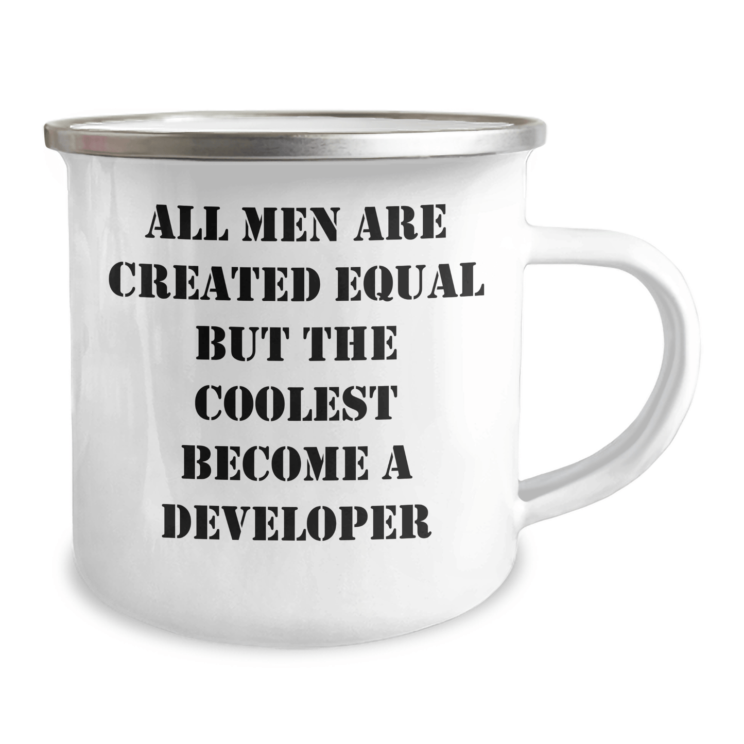 Funny Developer Gifts from Men - 'All Men Are Created Equal But The Coolest Become A Developer' Quote on Camping Mug, Perfect for Father's Day - The Buy Boom