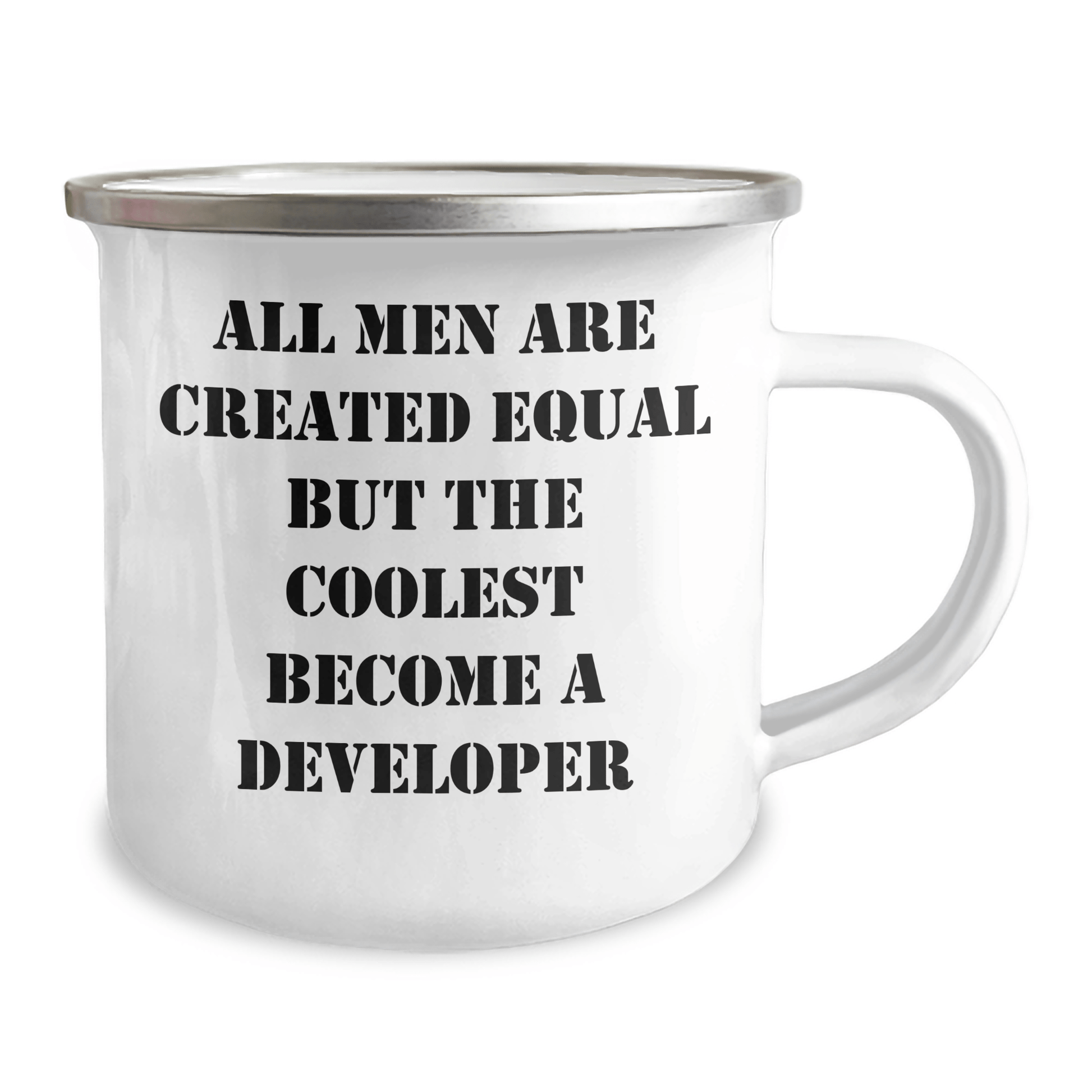 Funny Developer Gifts from Men - 'All Men Are Created Equal But The Coolest Become A Developer' Quote on Camping Mug, Perfect for Father's Day - The Buy Boom