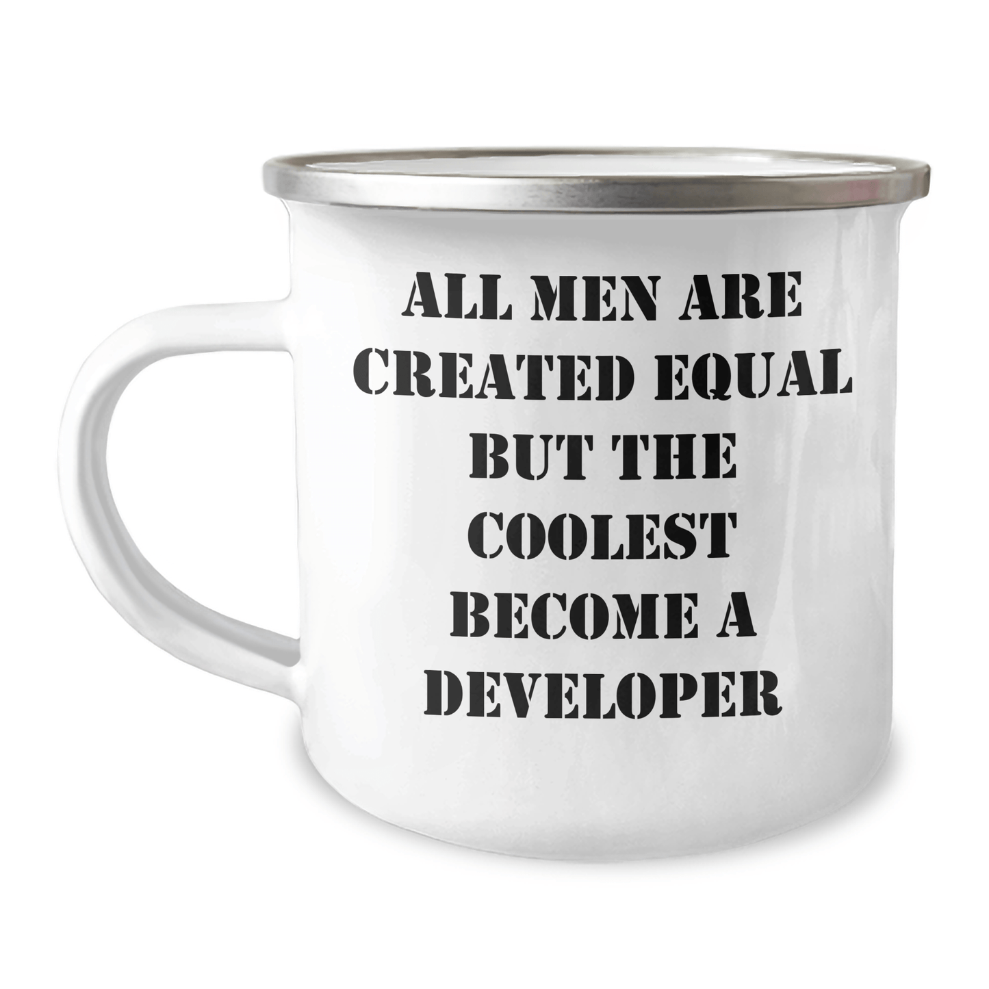 Funny Developer Gifts from Men - 'All Men Are Created Equal But The Coolest Become A Developer' Quote on Camping Mug, Perfect for Father's Day - The Buy Boom