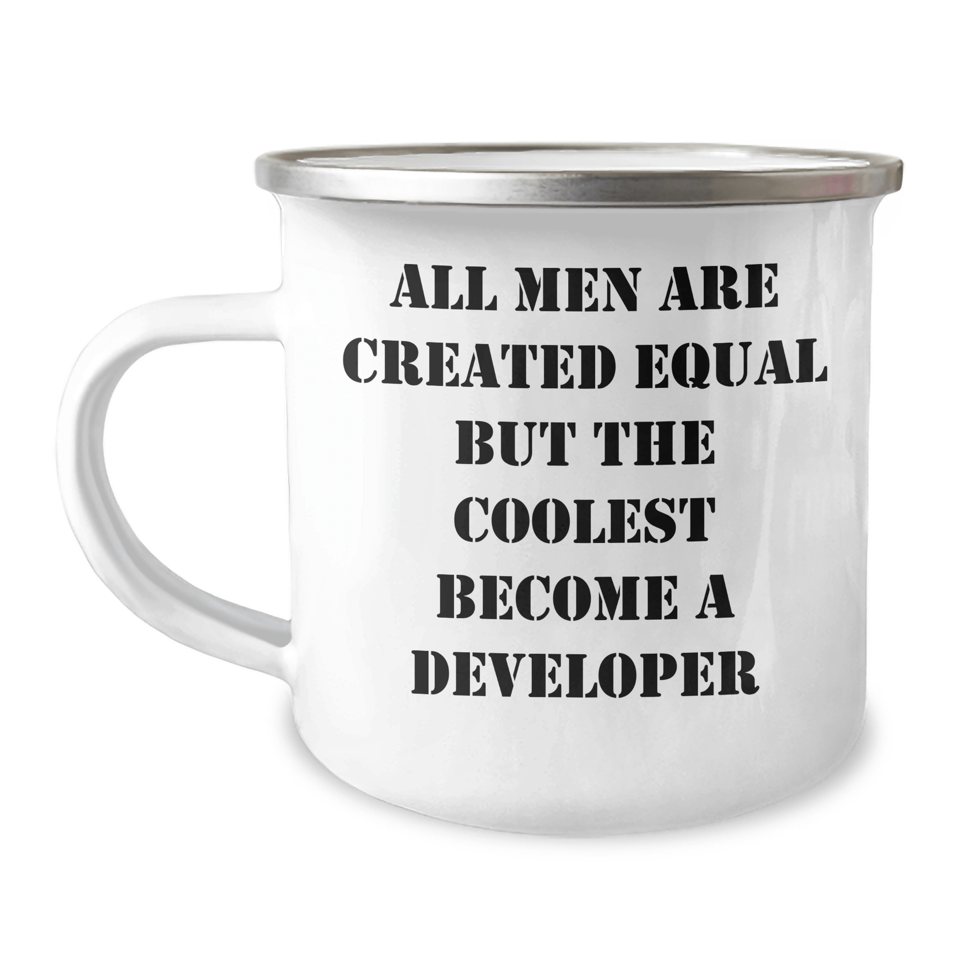 Funny Developer Gifts from Men - 'All Men Are Created Equal But The Coolest Become A Developer' Quote on Camping Mug, Perfect for Father's Day - The Buy Boom