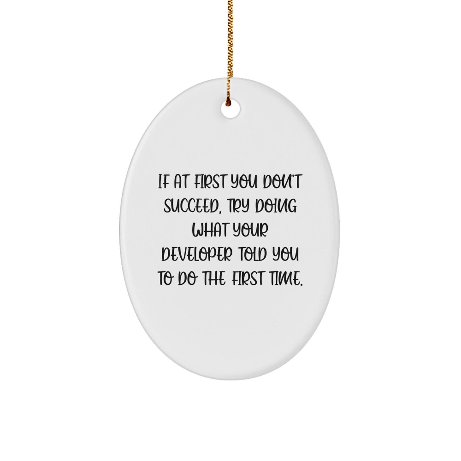 Funny Developer Gifts from Men to Friends - Oval Ornament with 'If At First You Don't Succeed...' Quote, White, Christmas Unique Gifts - The Buy Boom