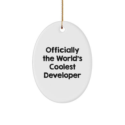 Funny Developer Gifts, Oval Ornament Quote 'Officially The World's Coolest', Gifts from Men to Colleagues, Unique Christmas Unique Gifts for Developer - The Buy Boom