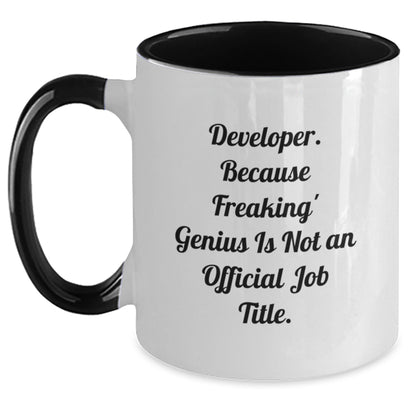 Funny Developer Gifts, Two Tone Coffee Mug, Christmas Unique Presents from Friends, for Developers, Geeky Mugs, 'Developer. Because Freaking' genius Is Not An Official Job Title.' - The Buy Boom