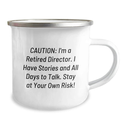 Funny Director Gifts - 'Caution: I'm A Retired Director...' Camping Mug for Graduation, Unique Gifts from Friends, Coworkers to Family, Director, Men, Women, Friends, and Coworkers - The Buy Boom