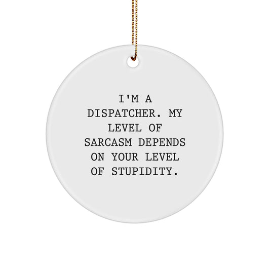 Funny Dispatcher Gifts from Men, Unique Circle Ornament for Christmas, 'I'm A Dispatcher My Level Of Sarcasm Depends On Your Level Of Stupidity' Quote, Gifts for Dispatcher - The Buy Boom