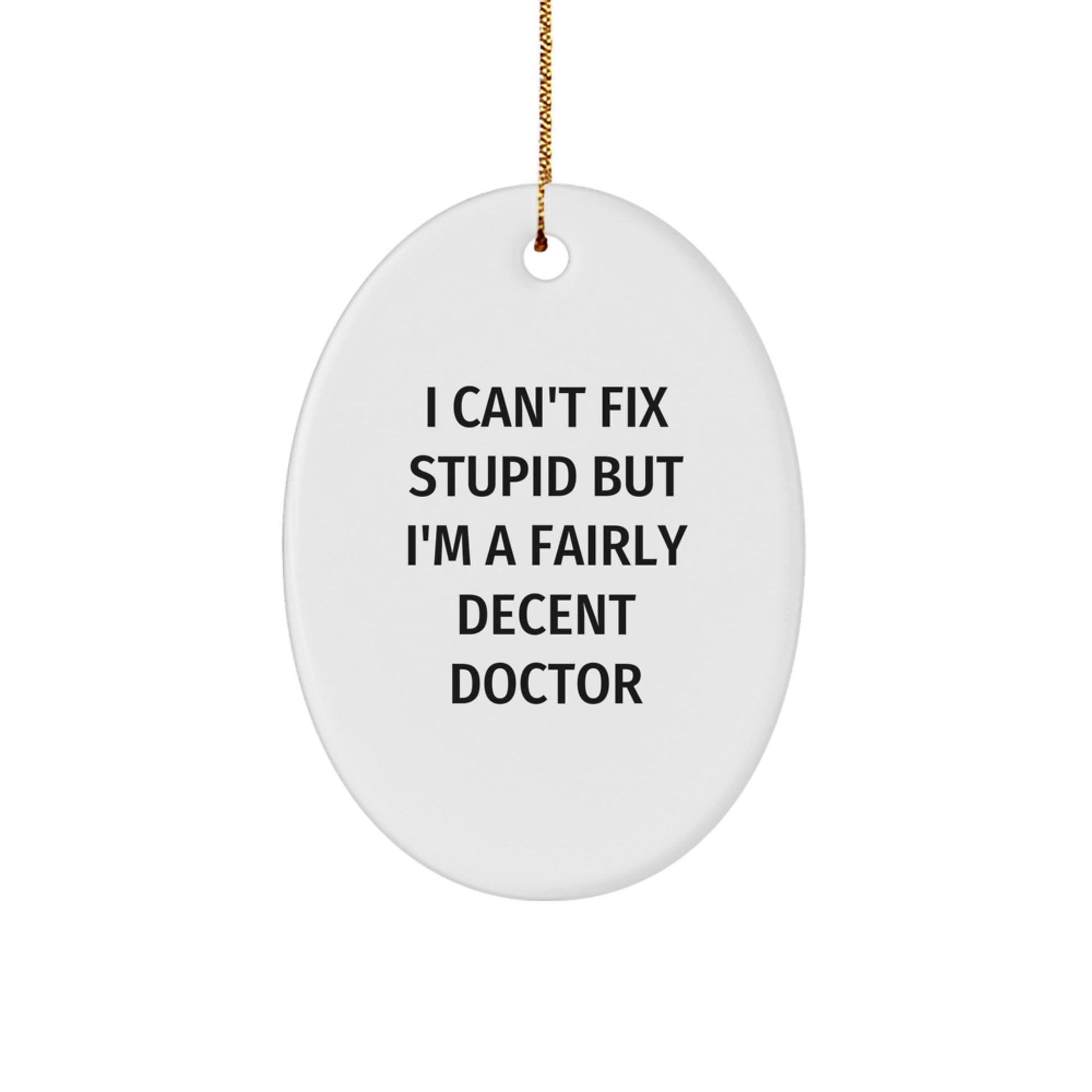 Funny Doctor Gifts for Friends, Family, and Coworkers - Oval Ornament with I Can't Fix Stupid But I'm A Fairly Decent Doctor Quote, Christmas Unique Gifts from Men - The Buy Boom