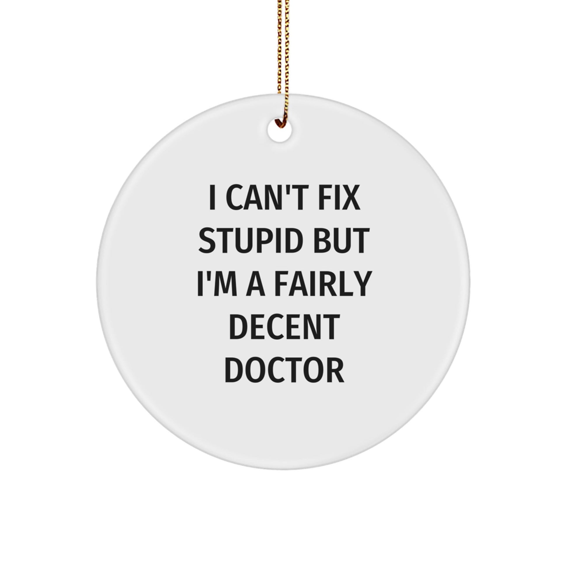 Funny Doctor Gifts from Friends, Unique Circle Ornament for Doctor, I Can't Fix Stupid But I'm A Fairly Decent Doctor Quote, Christmas Unique Gifts - The Buy Boom