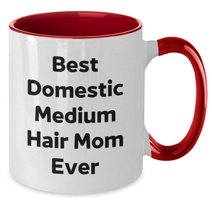 Funny Domestic Medium Hair Cat Mom Ever Two Tone Coffee Mugs Gifts for Dad from Mom on Father's Day, Black and White, Red and White, Navy and White, Pink and White Options - The Buy Boom