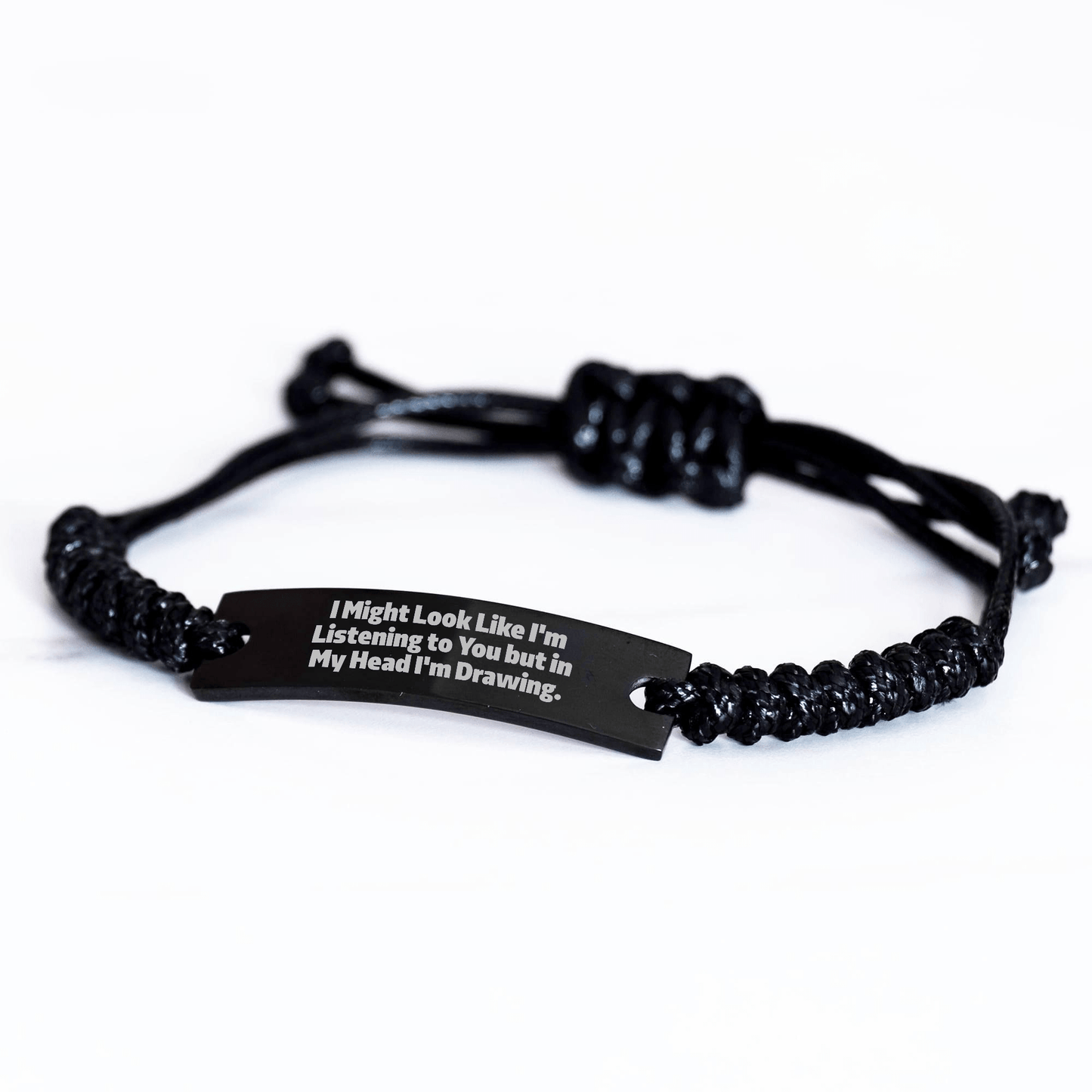 Funny Drawing Gifts for Men, 'I Might Look Like I'm Listening...' Rope Bracelet, Adjustable Black Stainless Steel with Interlaced Rope, Gifts from Family - The Buy Boom