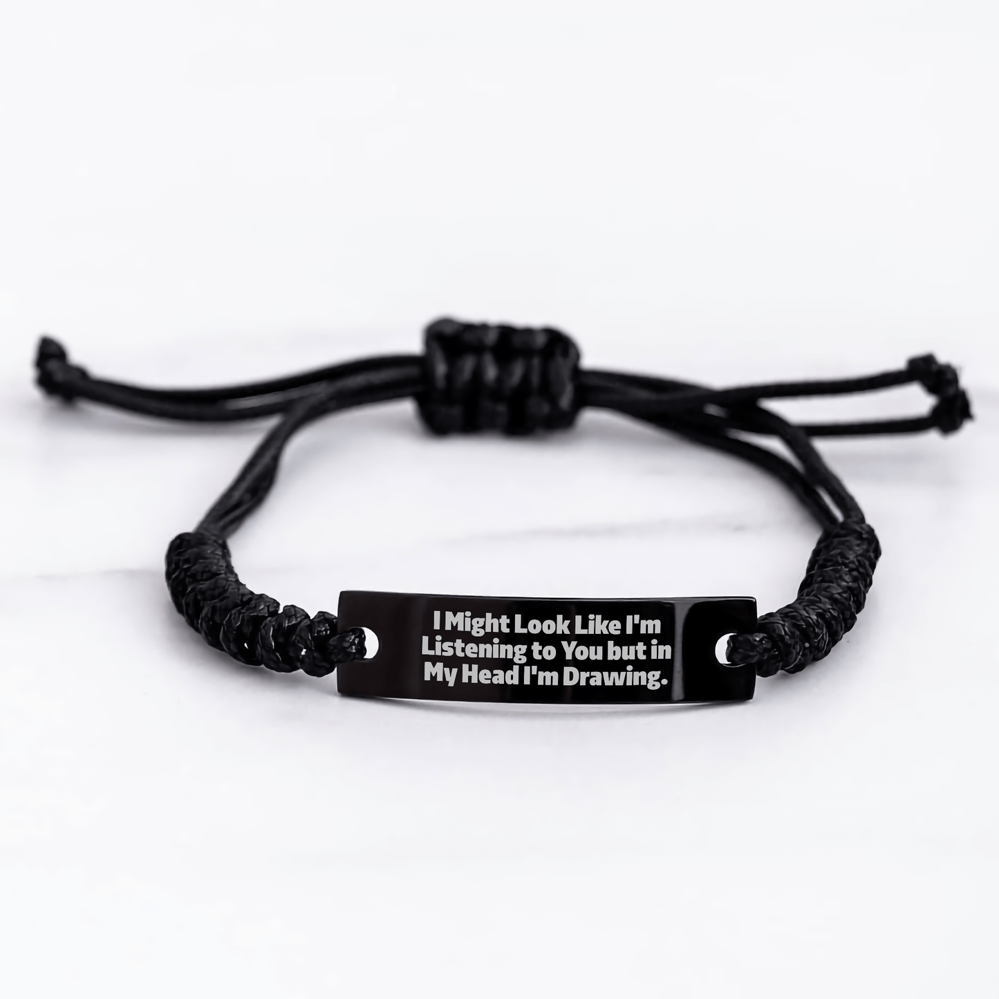 Funny Drawing Gifts for Men, 'I Might Look Like I'm Listening...' Rope Bracelet, Adjustable Black Stainless Steel with Interlaced Rope, Gifts from Family - The Buy Boom
