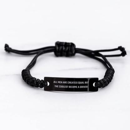 Funny Driver Gifts from Men for Fathers Day - Black Stainless Steel Rope Bracelet - 'All Men Are Created Equal But The Coolest Become A Driver' - The Buy Boom