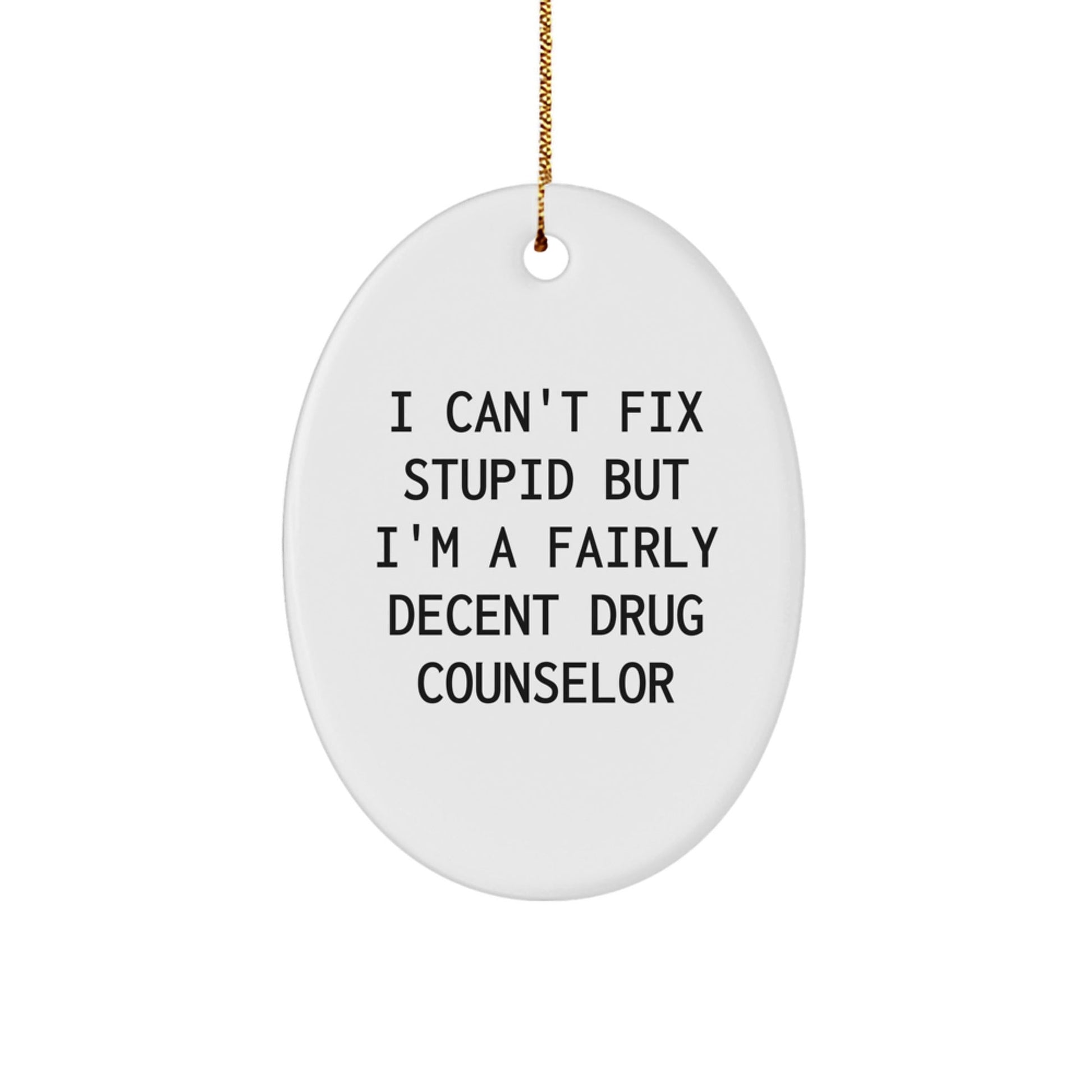 Funny Drug Counselor Gifts from Family and Friends for Christmas - I Can't Fix Stupid Oval Ornament - The Buy Boom