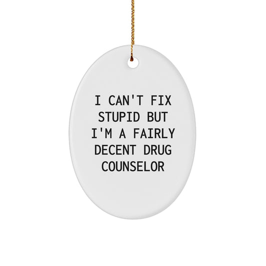 Funny Drug Counselor Gifts from Family and Friends for Christmas - I Can't Fix Stupid Oval Ornament - The Buy Boom