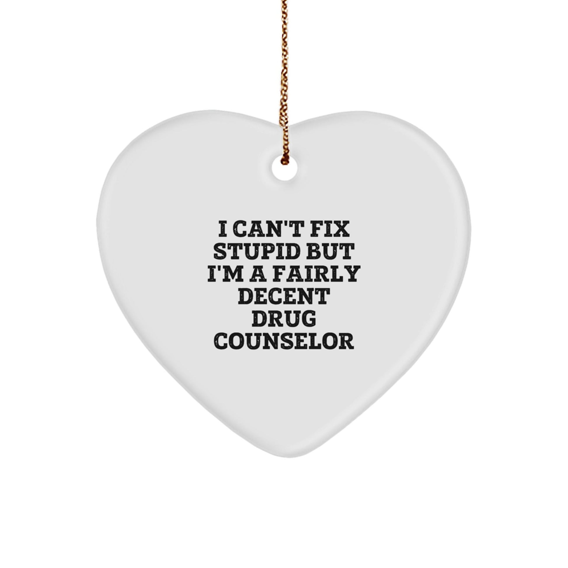 Funny Drug Counselor Gifts from Friends for Drug Counselor Christmas Unique Decorations Heart Ornament I Can't Fix Stupid - The Buy Boom
