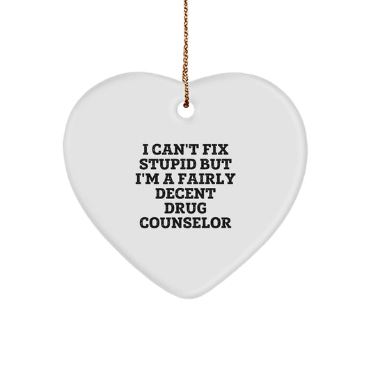Funny Drug Counselor Gifts from Friends for Drug Counselor Christmas Unique Decorations Heart Ornament I Can't Fix Stupid - The Buy Boom