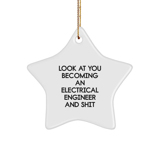 Funny Electrical Engineer Gifts from Friends for Christmas Unique Star Ornament - 'Look At You Becoming An Electrical Engineer And Shit' Star Shaped Decoration - The Buy Boom