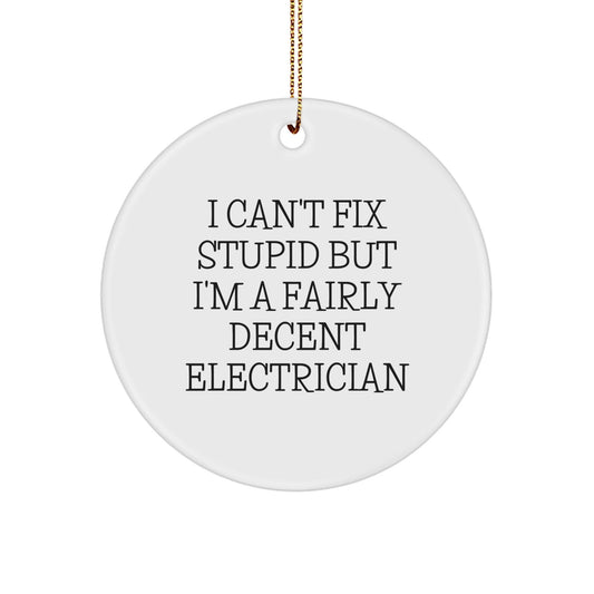 Funny Electrician Gifts, Christmas Circle Ornament, 'I Can't Fix Stupid...' - The Buy Boom