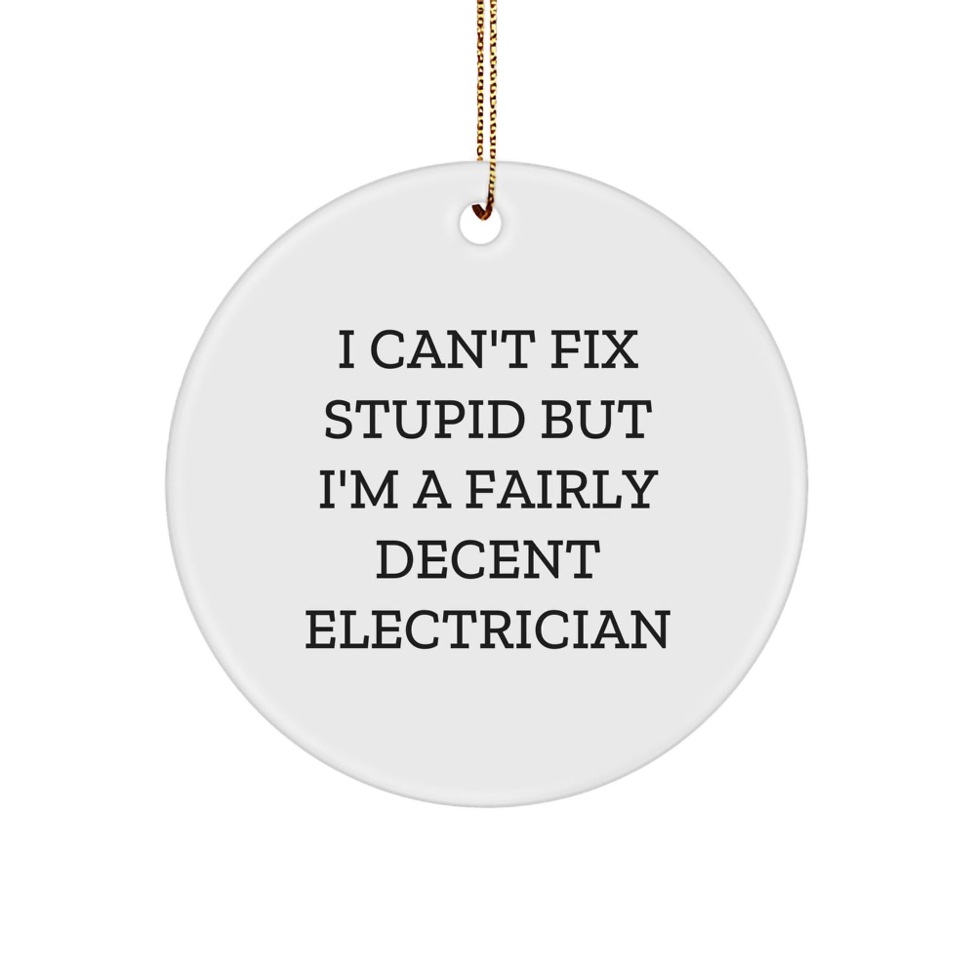 Funny Electrician Gifts for Men - 'I Can't Fix Stupid' Circle Ornament, Christmas Unique Presents from Friends to Family - The Buy Boom
